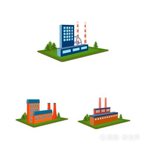 工厂和工厂的卡通图标集集为设计.